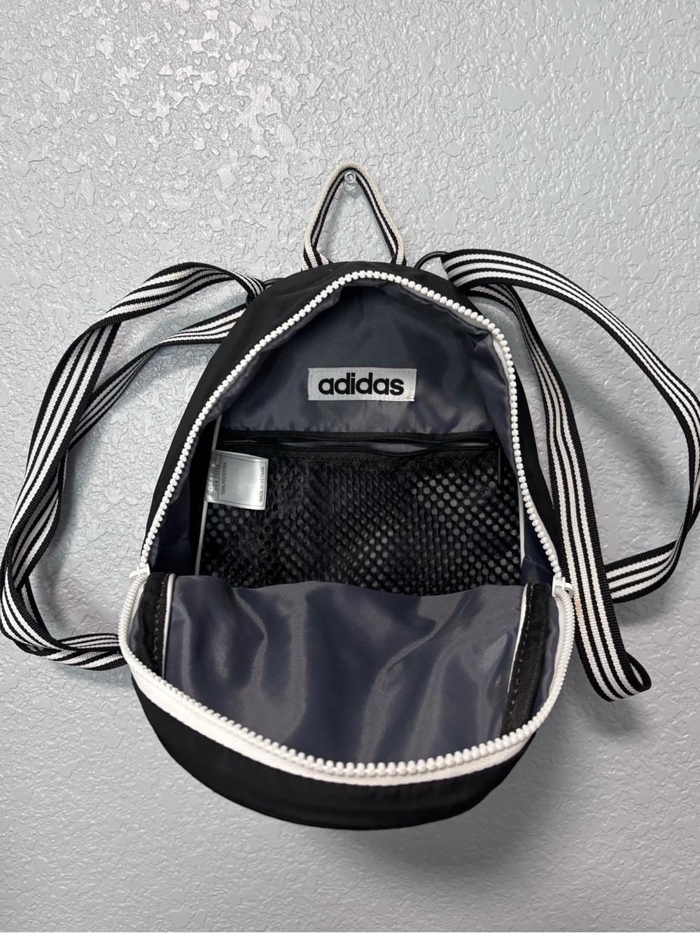 adidas Black and white Mini Backpack with Striped Straps